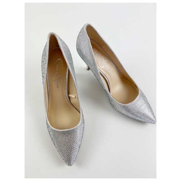 Jessica Simpson Evening Heels Sparkly Rhinestone Silver - Picture 3 of 15